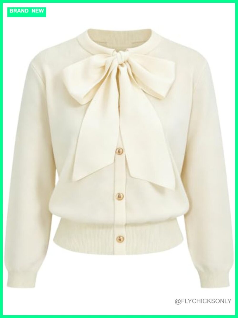 Women's Satin Bow Neck Knit Cardigan Lightweight Crewneck Metal Button Long